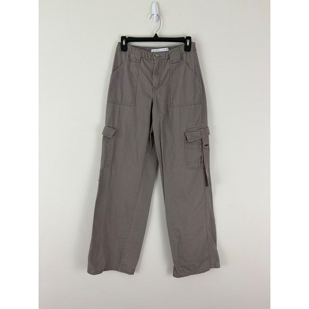 Tinseltown Sz. M Cargo Pants Taupe Gray Wide Leg Elastic Waist Utility Pockets